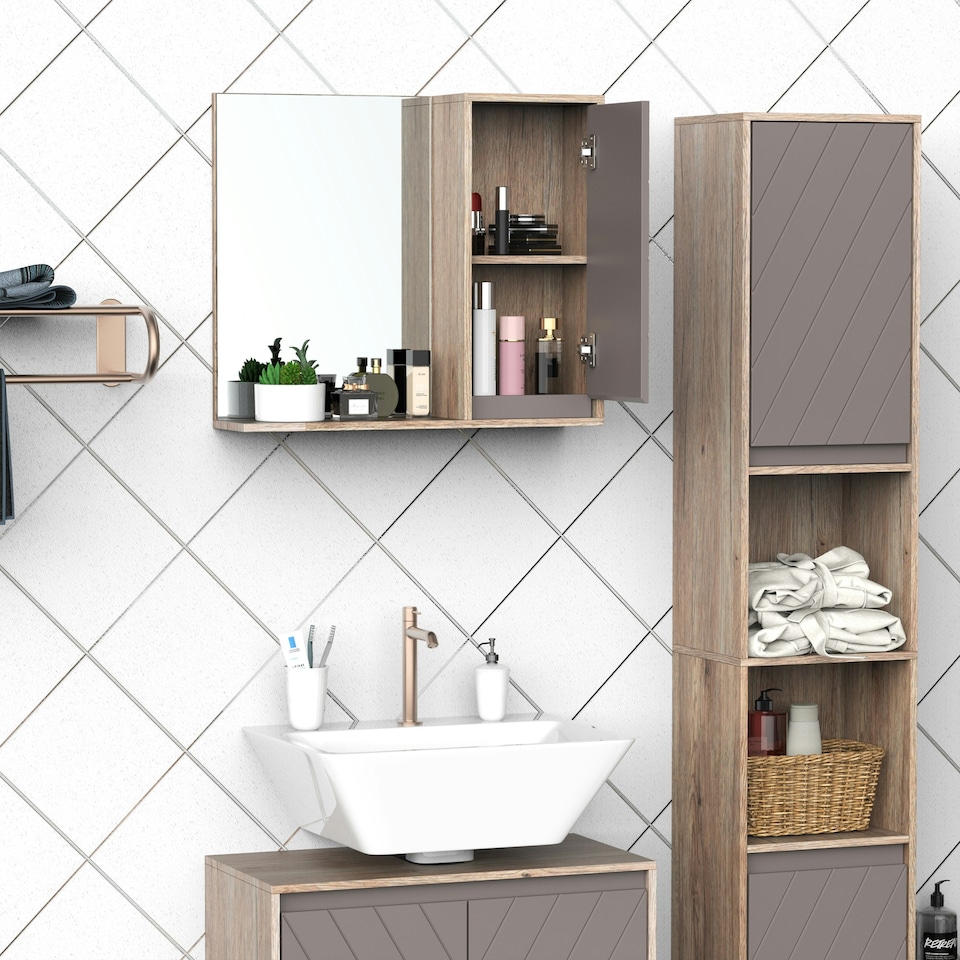 image 1 of HOMCOM 49x57cm Wall Mounting Bathroom Cabinet & Mirror Shelf Door Home Storage