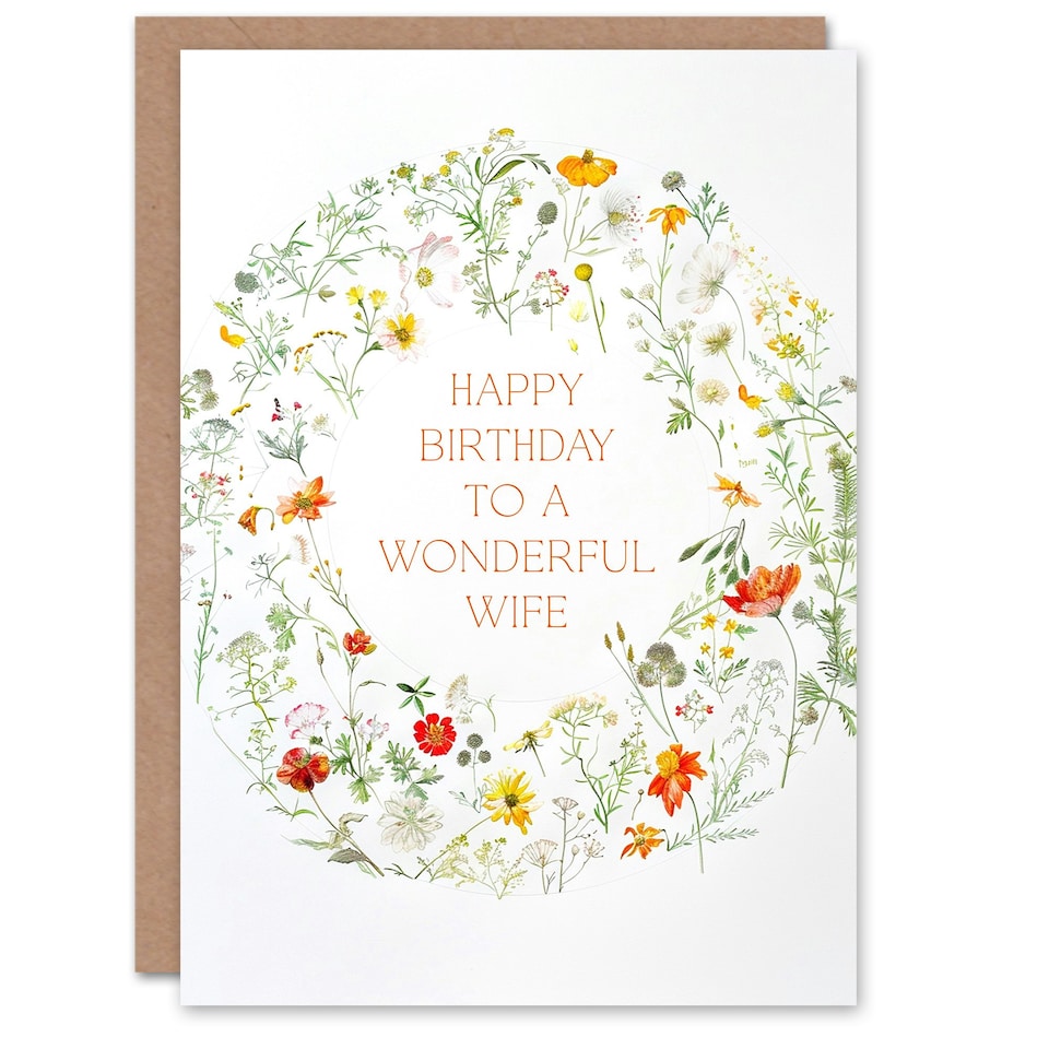 image 1 of Simple Delicate Elegant Floral Circle Wife Birthday Card