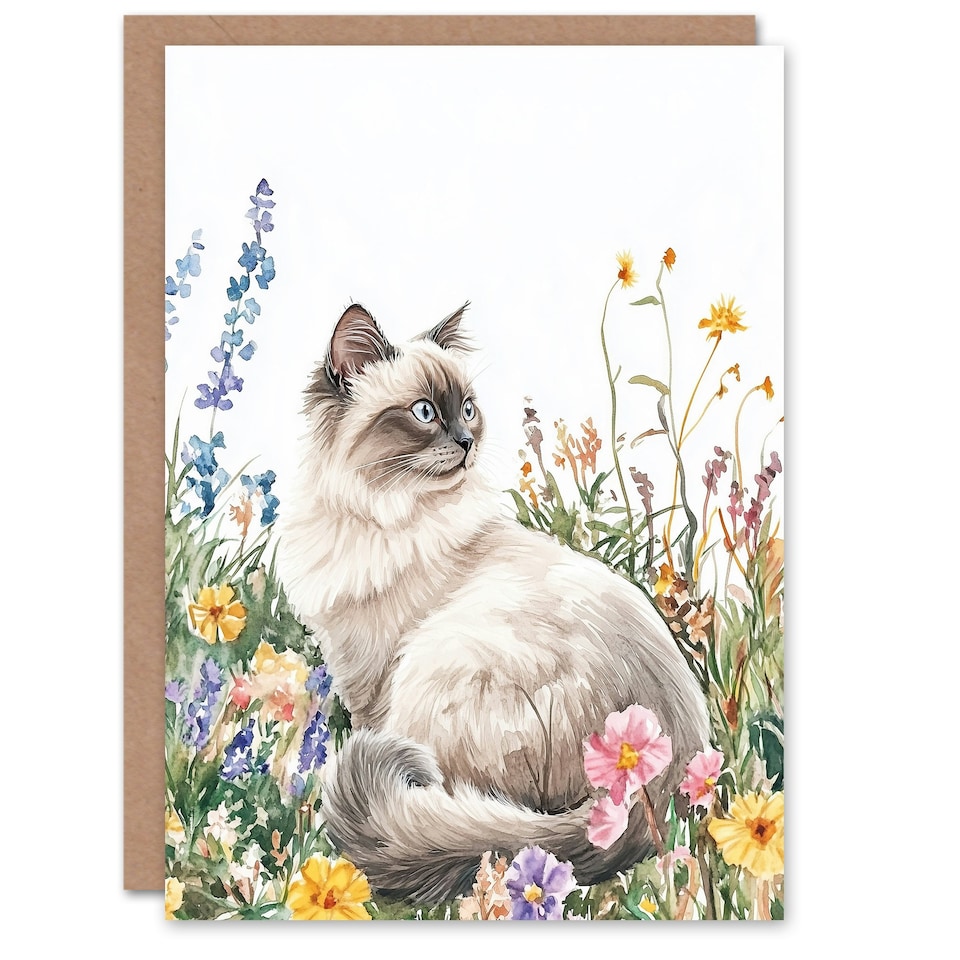 image 1 of Ragdoll Cat Lover Pet Wildflower Floral Portrait Birthday Greeting Card