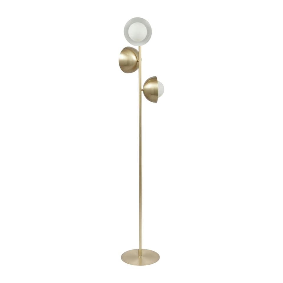 image 1 of Brass Metal and White Orb Dome Floor Lamp