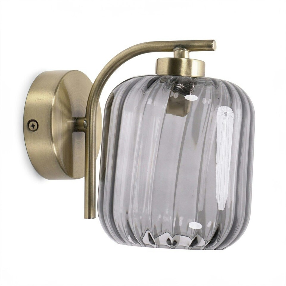 image 1 of ValueLights Amelie Gold Stem Single Ribbed Glass Lamp Wall Light with LED Bulbs