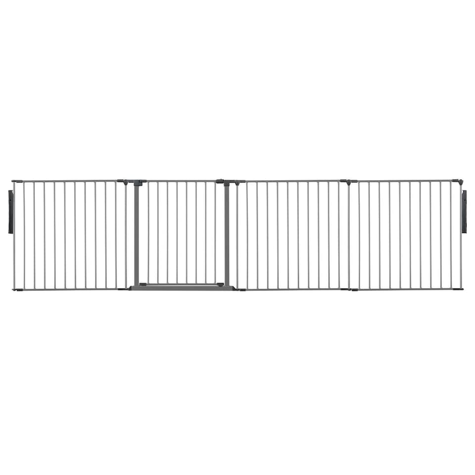 image 1 of Safetots Premium Multi Panel Room Divider, up to 298cm Wide, Grey, 70cm Tall, Flexible Barrier with Door for Baby and Toddler | Grey