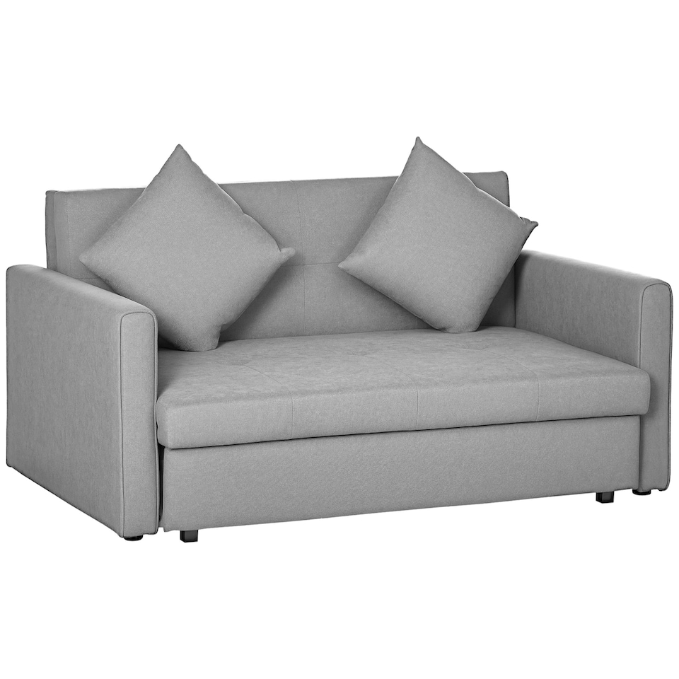 image 1 of HOMCOM 2 Seater Sofa Bed Convertible Bed Settee w/ 2 Cushions Storage Light Grey