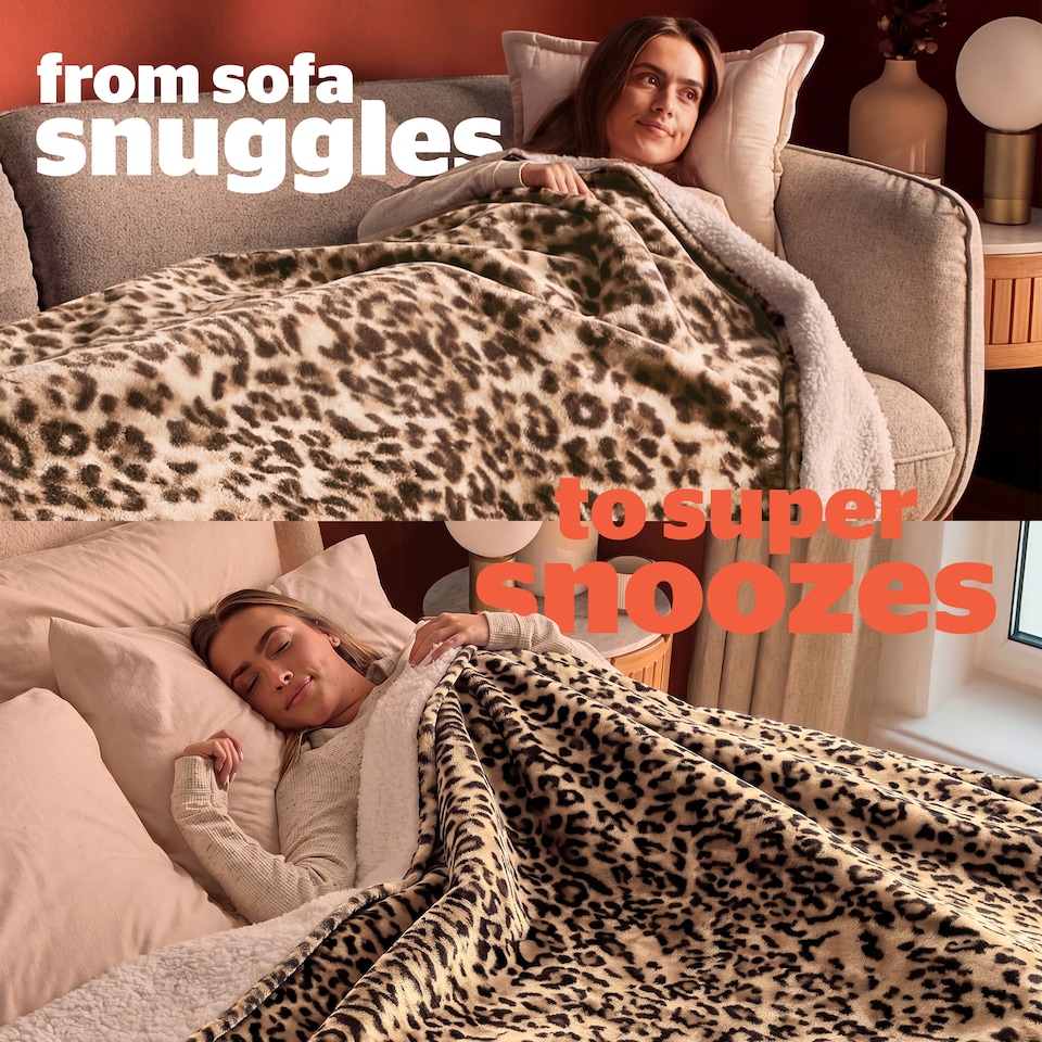image 1 of Silentnight Heat Genie Self-Heating Giant Blanket, Leopard Print