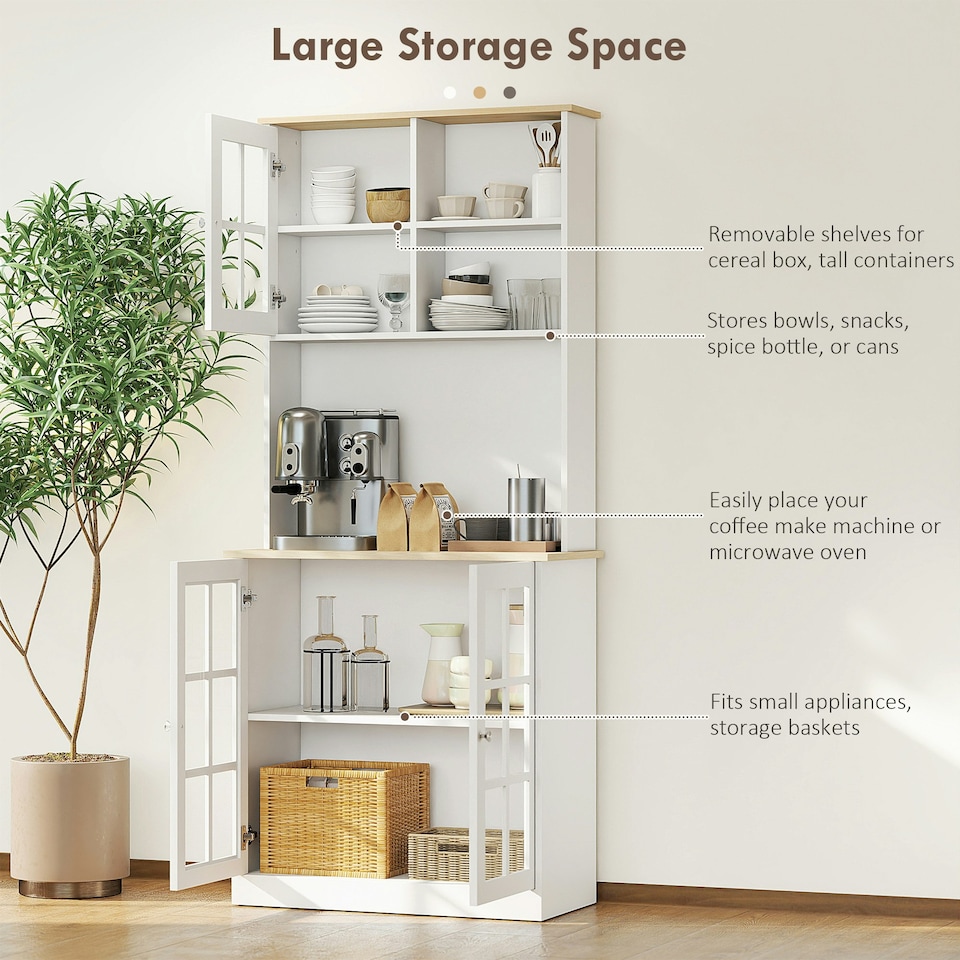 image 1 of HOMCOM 72" Kitchen Solid Storage Sideboard Cabinet with Glass Door, White