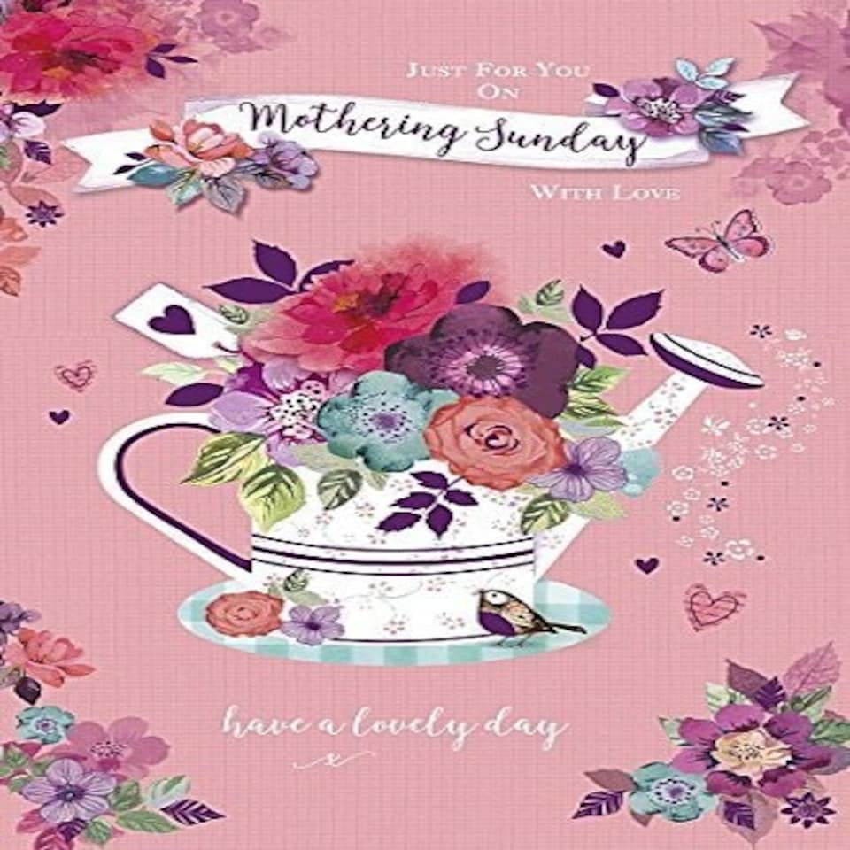 image 1 of Traditional Watering Can With Flowers Nice Verse Mothering Sunday Just For You Card