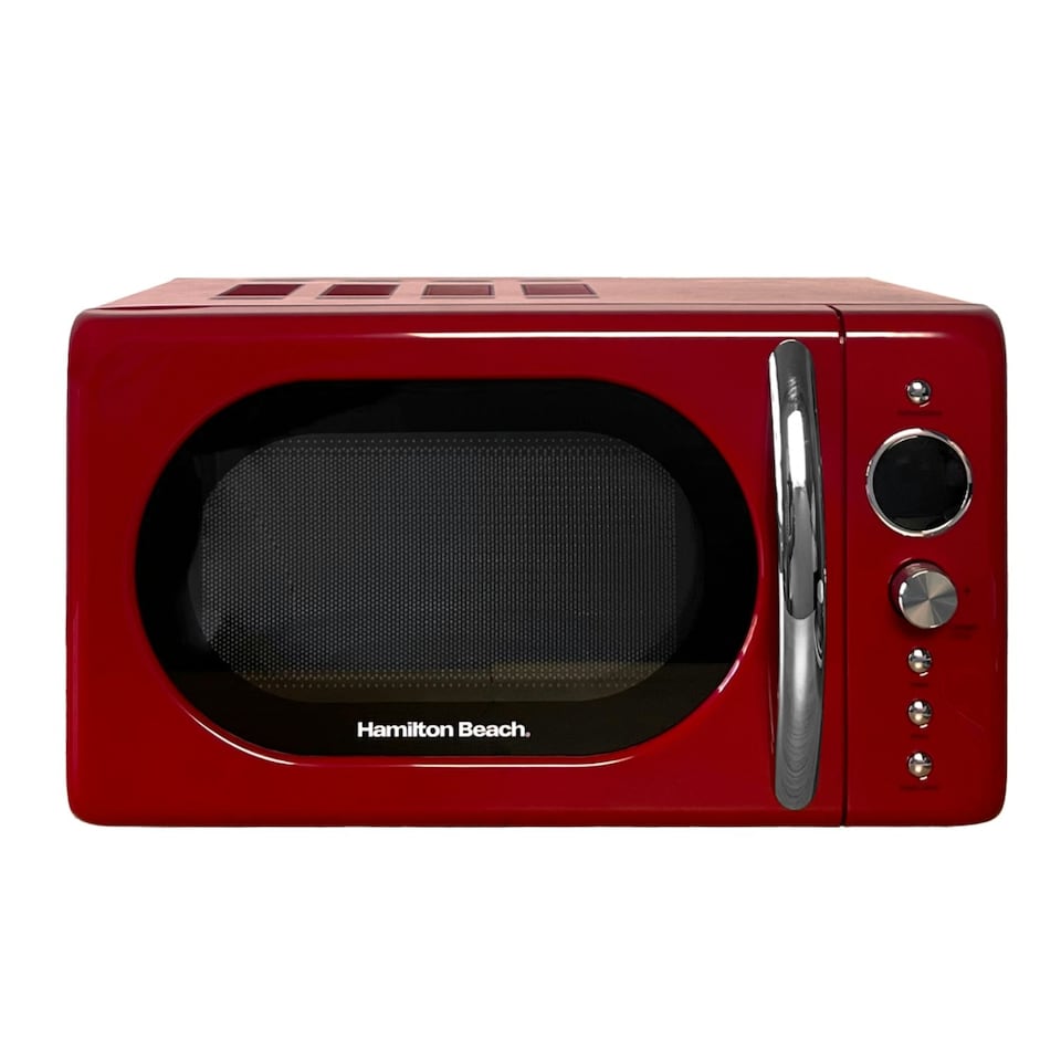 image 1 of Hamilton Beach Kettle, Toaster & Microwave Set, Ella, 1.7L Electric Kettle, Wide Slot Toaster 2 Slice, Microwave, 20L Retro, Kettle & Toaster Set, Red