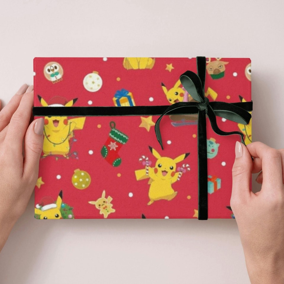 image 1 of Pokemon Christmas 4 Sheets & 4 Tags Gift Wrap