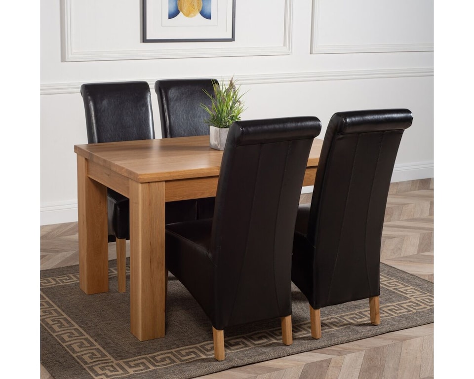 image 1 of Dakota 127 x 82cm Oak Small Dining Table and 4 Montana Leather Chairs | Black | Black