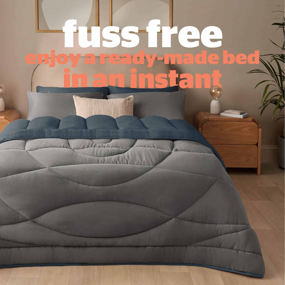 image 1 of Silentnight Coverless Duvet and Pillowcase Set, Washed Effect, Reversible - Blue Charcoal | Blue | Charcoal Reverse