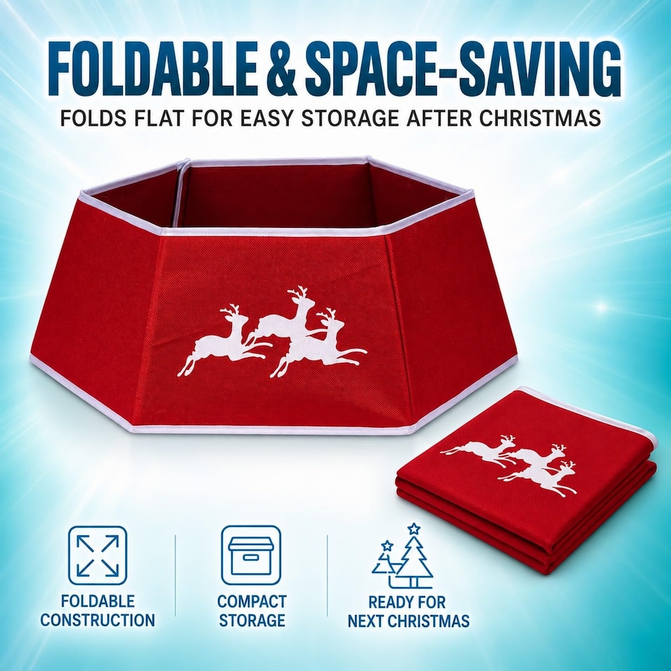image 1 of 26.8 Inch Hexagonal Fabric Christmas Tree Collar Foldable Red Burlap Cover for Tree Stands