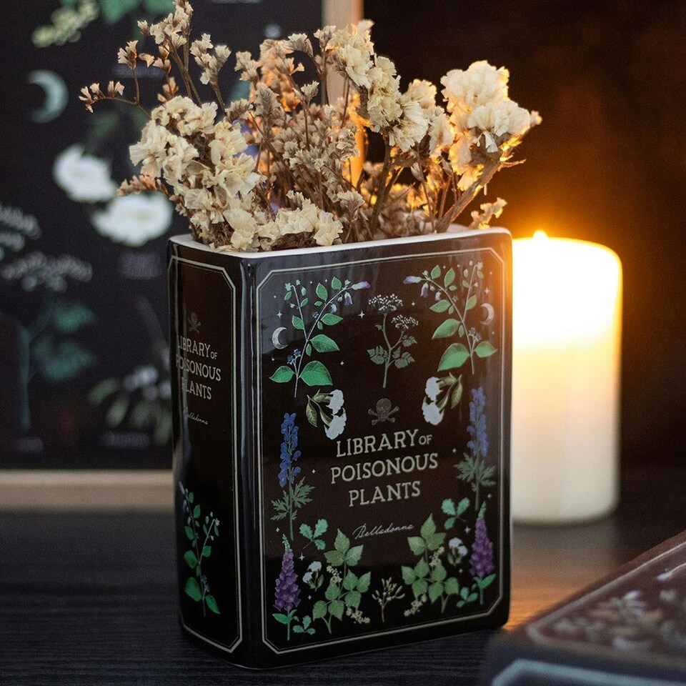 image 1 of Ceramic Poisonous Plants Book Shaped Vase - (H14.5 x W11cm) Black