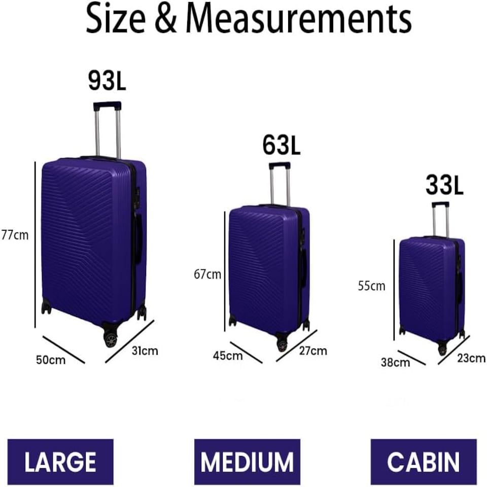 image 1 of Lightweight Navy Hard Shell ABS Suitcase Set Luggage Travel Trolley Set of 3 Cabin Cases