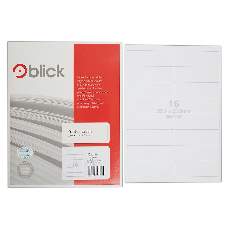 image 1 of Blick 16 Per Sheet 25 Sheets, 100mm x 34mm, Rectangular, White, 400 Labels