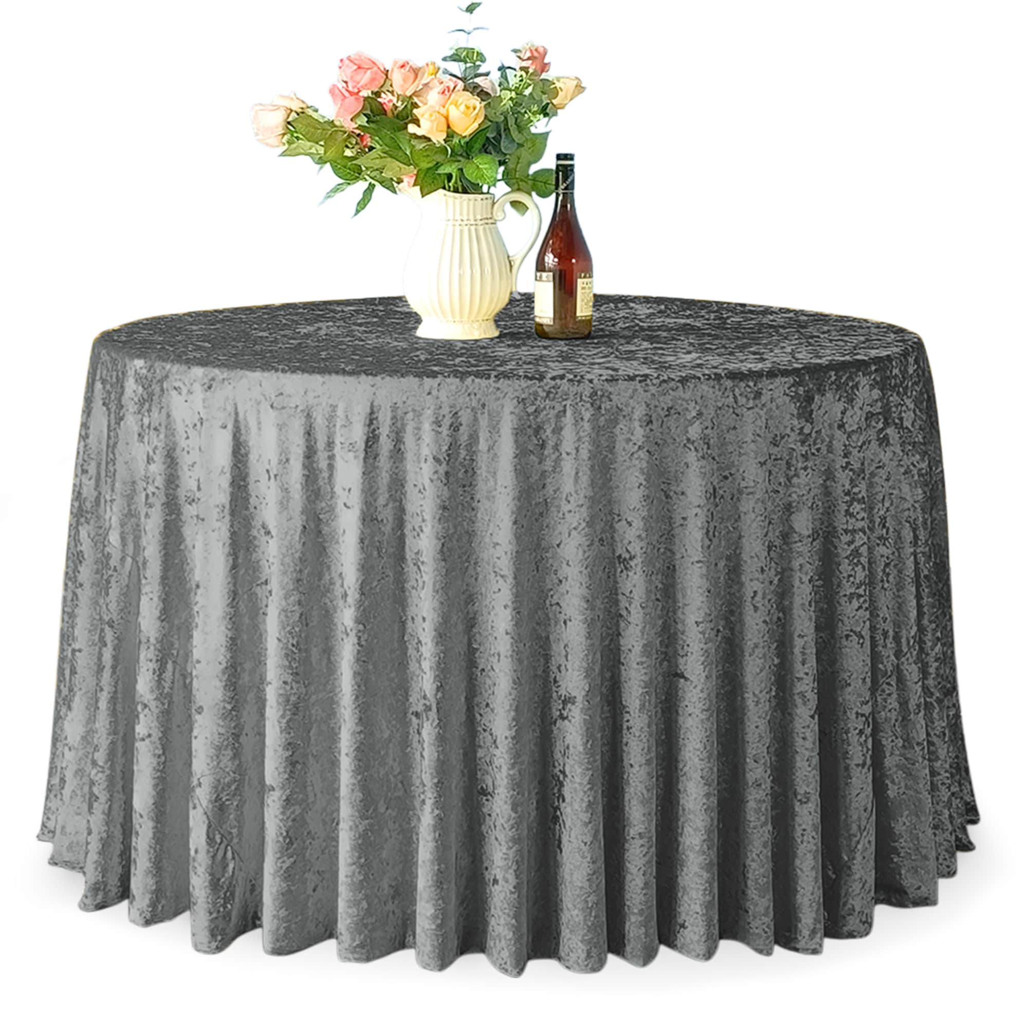 Round Crushed Velvet Table Cloth, Washable Soft Fabric Glitz Table Cover - 90"