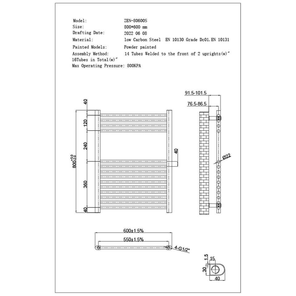 image 1 of Zennor - Chrome Dual Fuel Towel Rail H800mm x W600mm Thermostatic - Straight
