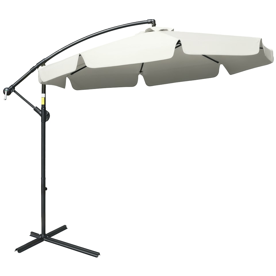image 1 of Outsunny 2.7m Garden Banana Parasol Cantilever Umbrella with Crank Handle and Cross Base for Outdoor, Hanging Sun Shade, Cream White