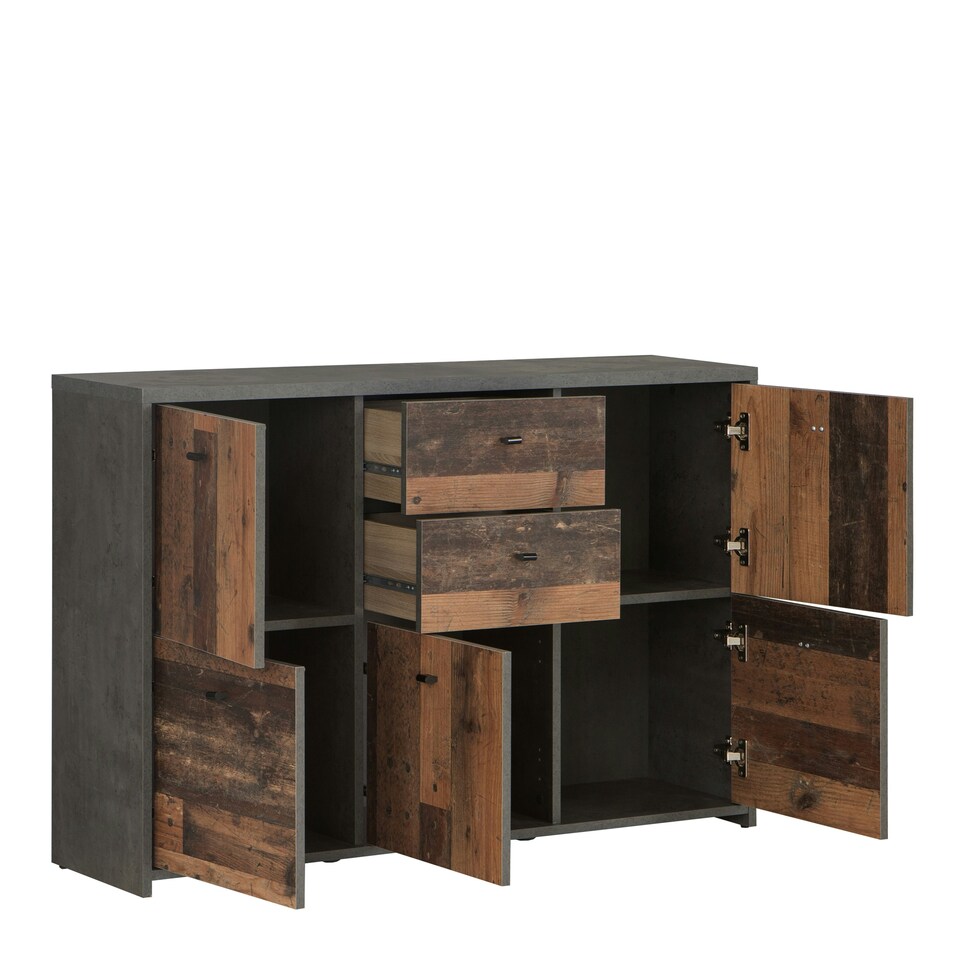 image 1 of Best Chest Storage Cabinet with 2 Drawers and 5 Doors in Concrete Optic Dark Grey/Old - Wood Vintage