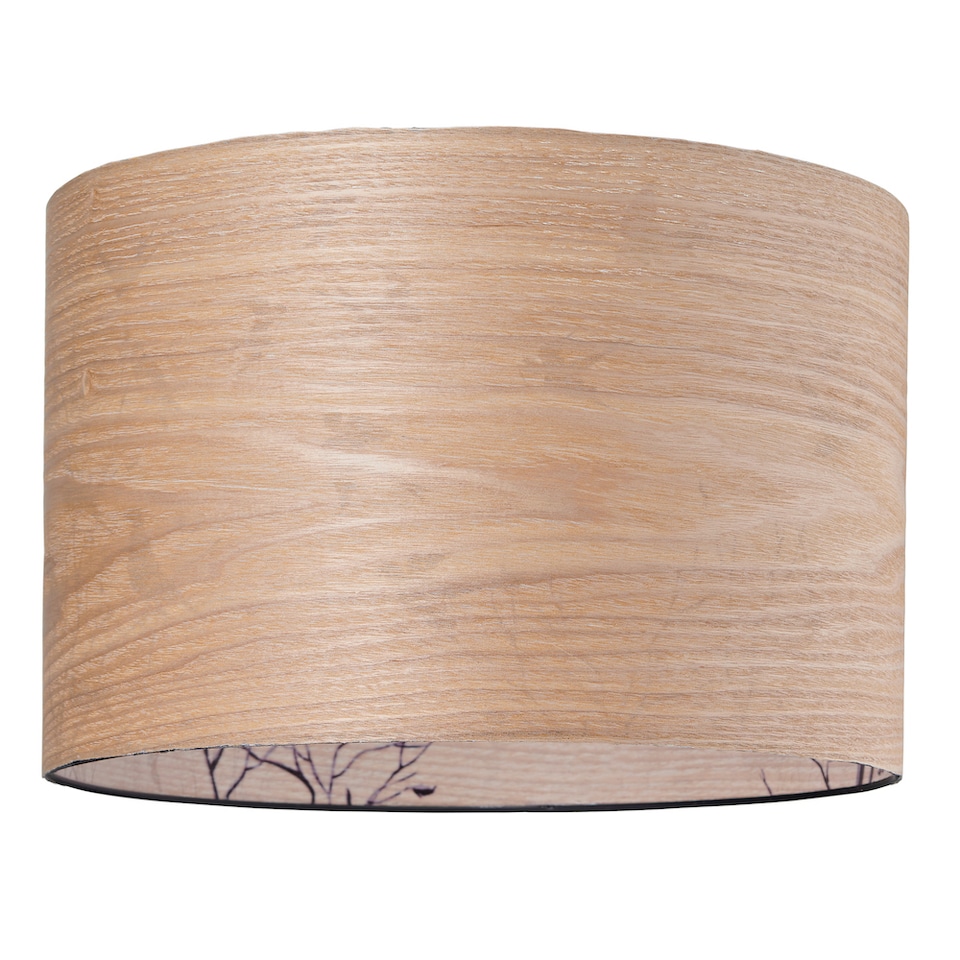 image 1 of Bamboo Wood Effect Lamp Shade with Inner Lining of Birds and Trees | Brown