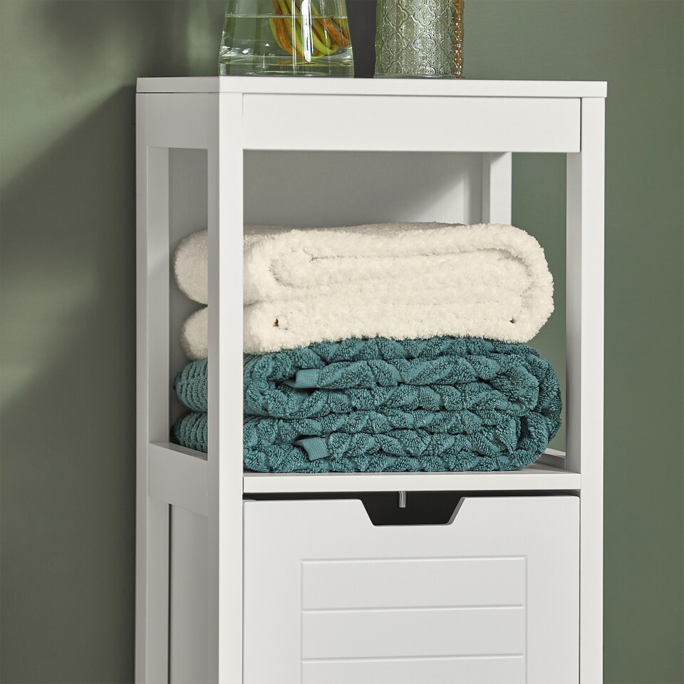 image 1 of SoBuy FRG127-W,Narrow Bathroom Cabinet with 2 Drawers and 1 Shelf | White | White