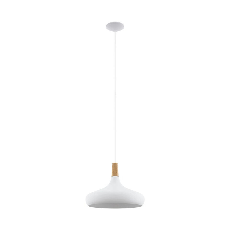 image 1 of EGLO Sabinar White Metal/Wood Single Pendant Light