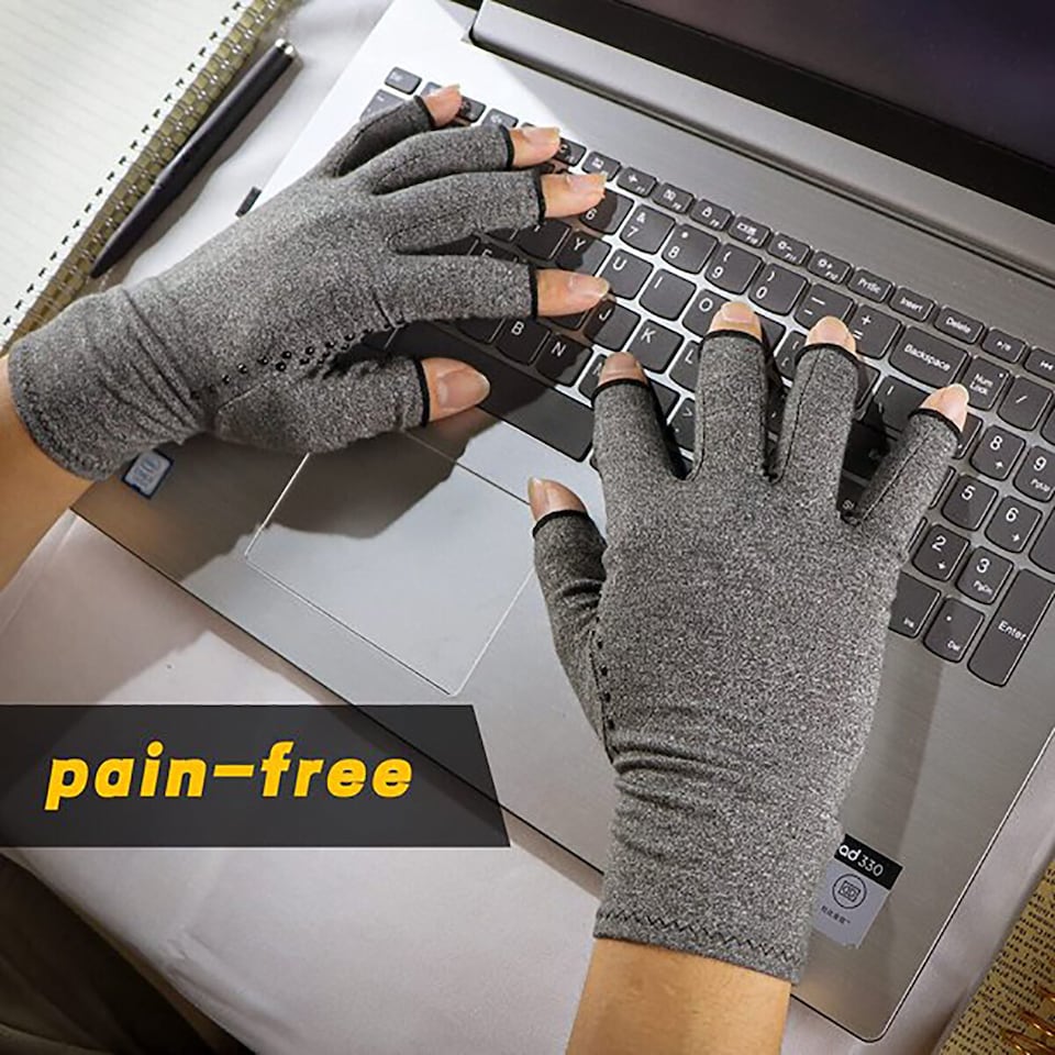 image 1 of Anti Arthritis Fingerless Support Rheumatoid Hand Pain Relief Compression Gloves