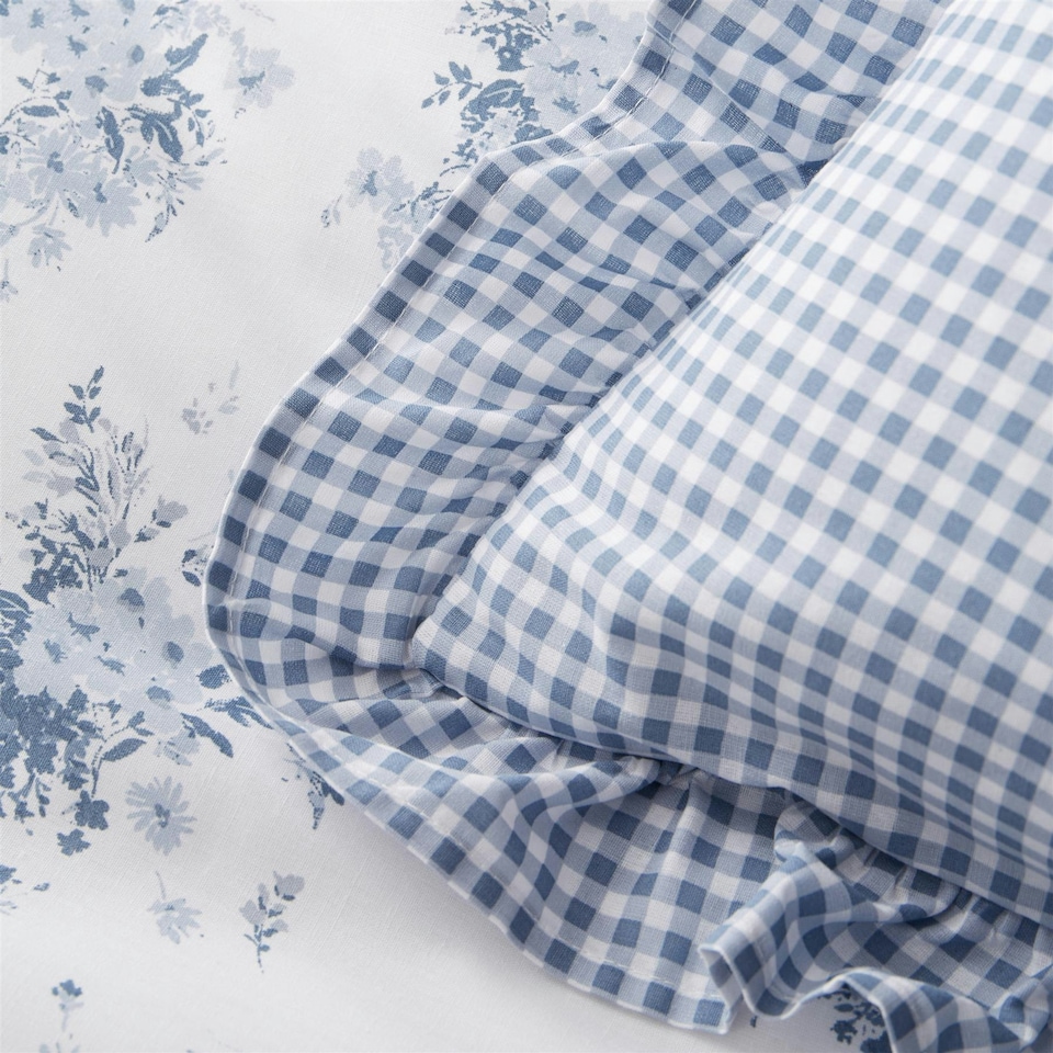 image 1 of Catherine Lansfield Lucie Floral Frill Blue Filled Cushion Blue | 45x45cm