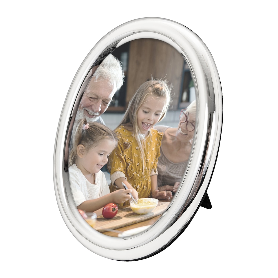 image 1 of Contemporary Oval Silver Plated Metal 5 x 7 Picture Frame with Rounded Border | Silver | 5" x 7"
