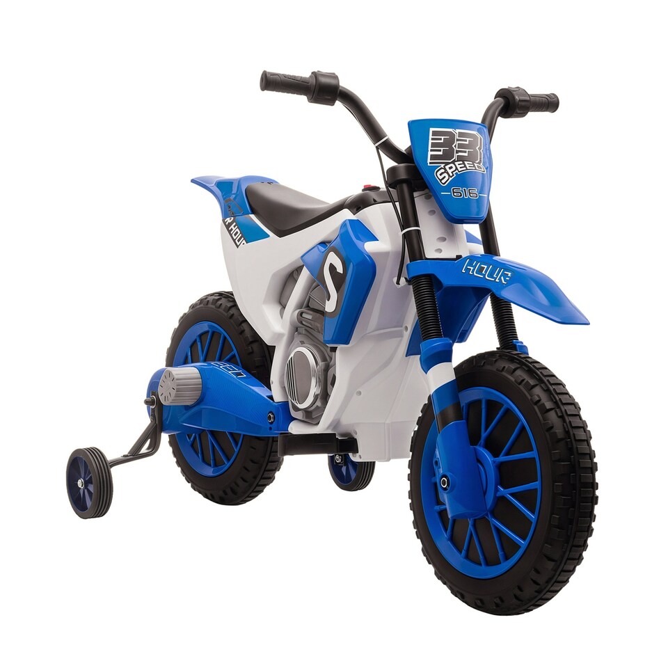 image 1 of HOMCOM 12V Kids Electric Motorbike Ride-On Motorcycle w/ Training Wheels - Blue