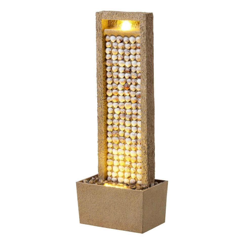 image 1 of Teamson Home Garden Outdoor Water Feature, Tall Waterfall Water Fountain, With Warm LED Lights, Layered Rock Design, Seashells