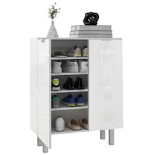 HOMCOM Shoe Cabinet, Compact Shoe Storage Cabinet with Soft-Close Hinges and Adjustable Shelves for 15-20 Pairs of Shoes, High Gloss White