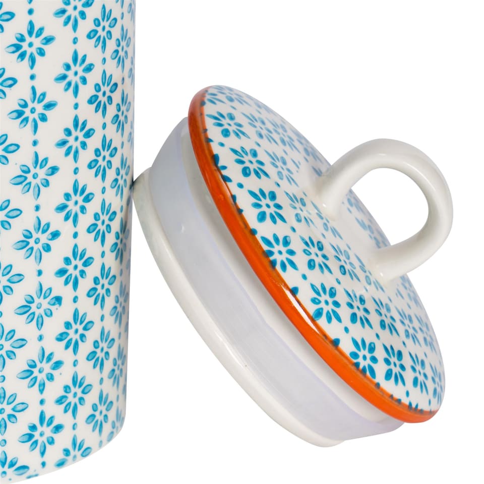 image 1 of Nicola Spring Hand-Printed Kitchen Canister - 1 Litre - Blue | Multi | Multi