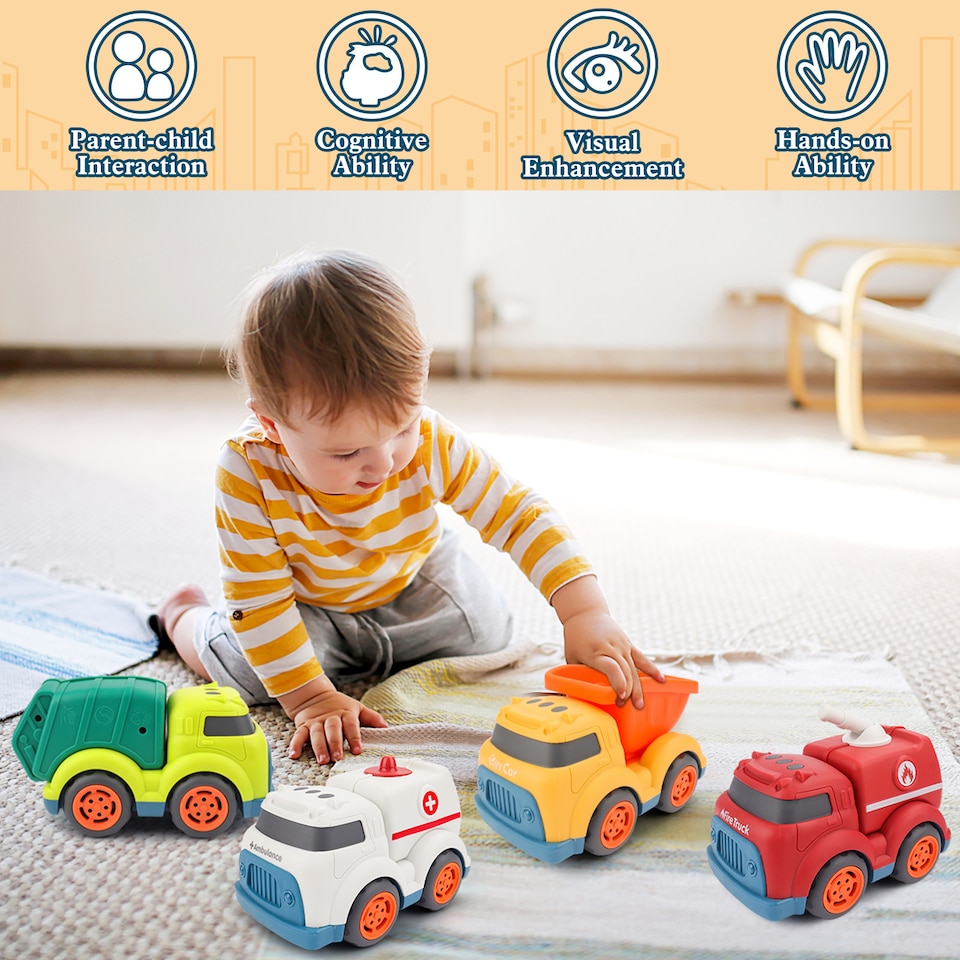 image 1 of Friction Powered Push & Go Truck Set – Pack of 4