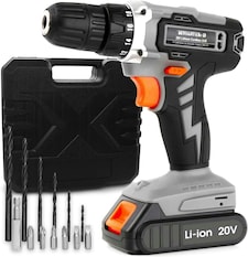 Terratek 20V Cordless Drill & Screwdriver Set (Battery, Charger & Carry Case Included)