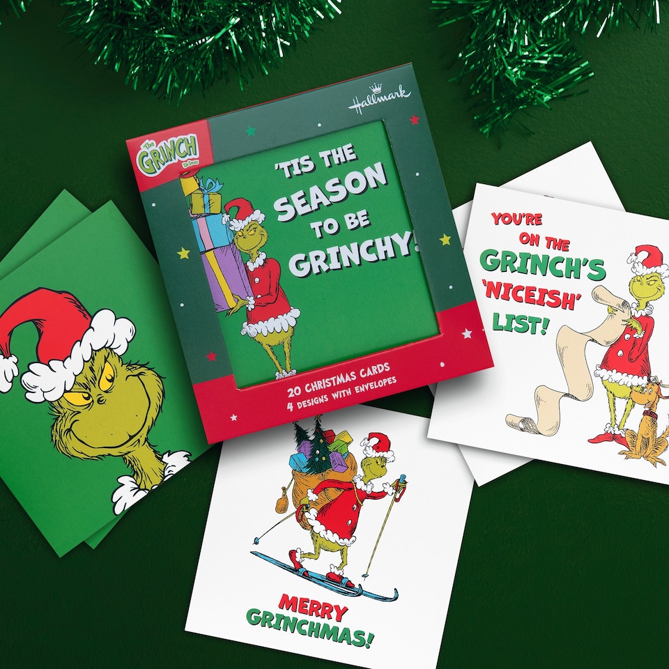 image 1 of Hallmark Pack Of 20 Kids' Christmas Cards - 4 Fun Grinch Inspired Designs