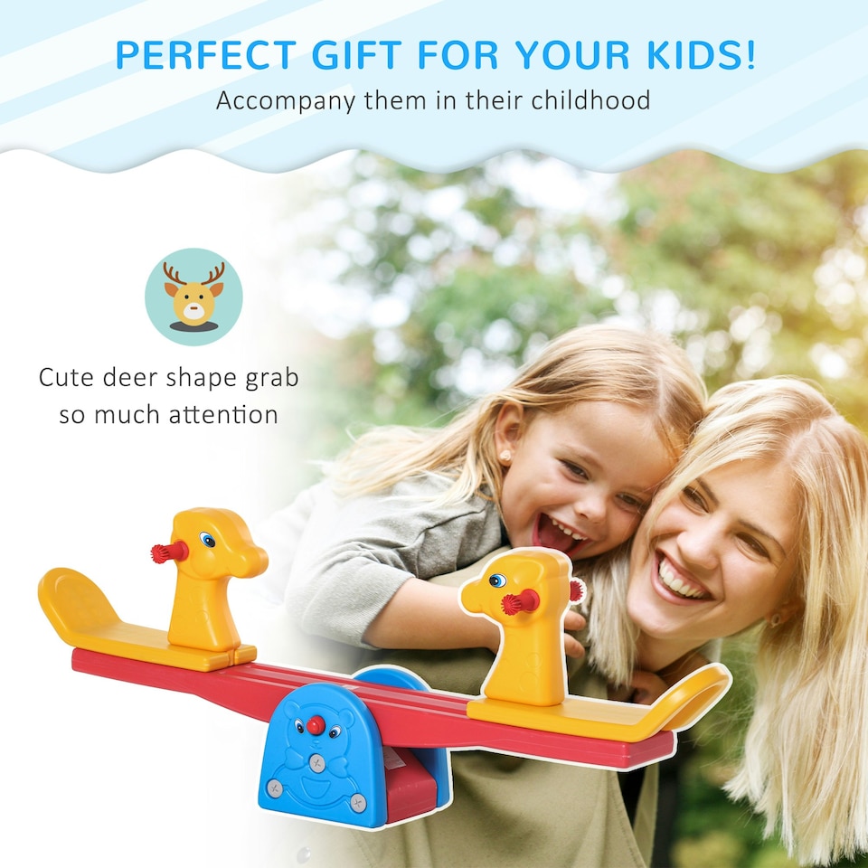 image 1 of HOMCOM Kids Seesaw Safe Teeter Totter 2 Seats with Easy-Grip Handles Multicolor