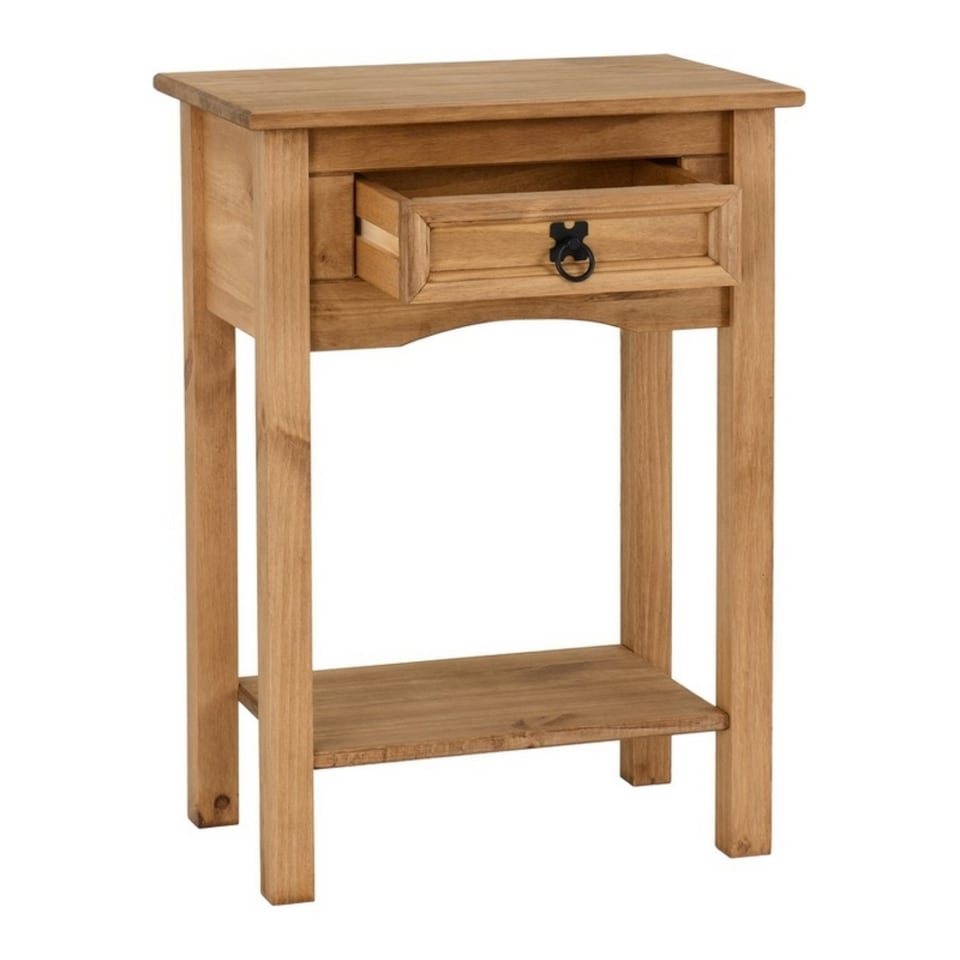 image 1 of Corona 1 Drawer Console Table with Shelf - L34.5 x W52.5 x H73 cm - Distressed Waxed Pine