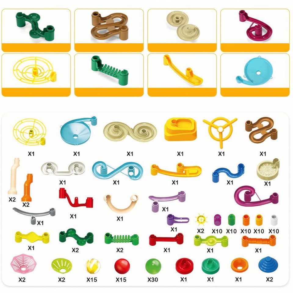 image 1 of Kids’ Marble Rolling Ball Track Set – Colourful Assembling Slides & Space Pipe Building Blocks Educational Construction Toy for Early Learning & Creativity