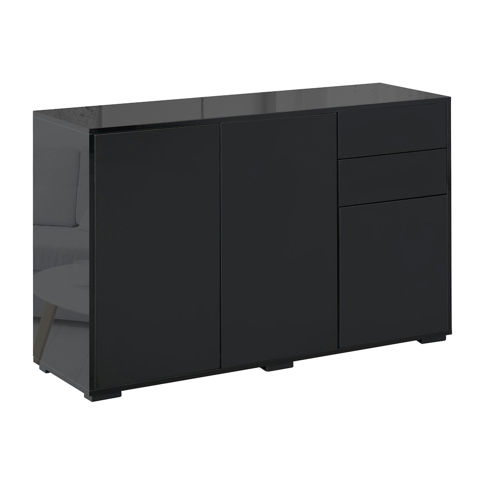 image 1 of HOMCOM High Gloss Frame Side Cabinet with 2 Door and 2 Drawer | Black