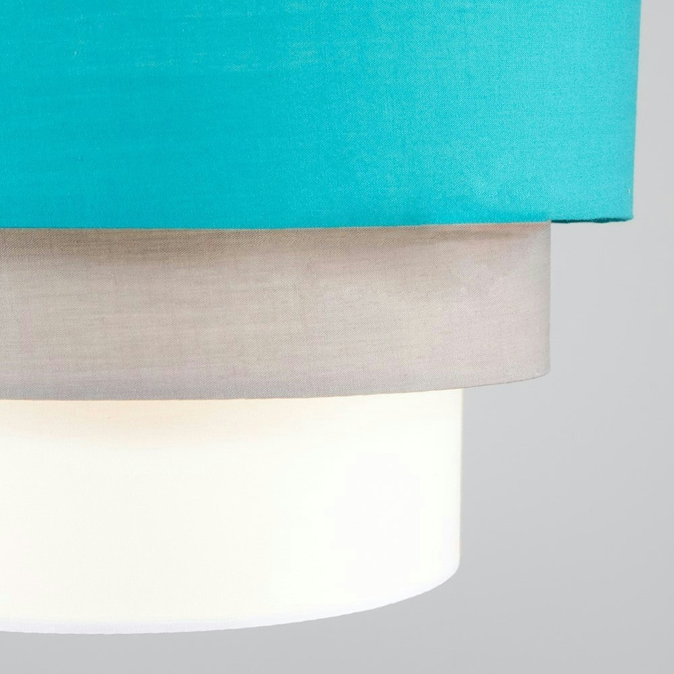 image 1 of ValueLights Aztec Pair of 3 Tier Teal Fabric Lamp Shades & Bulbs Blue
