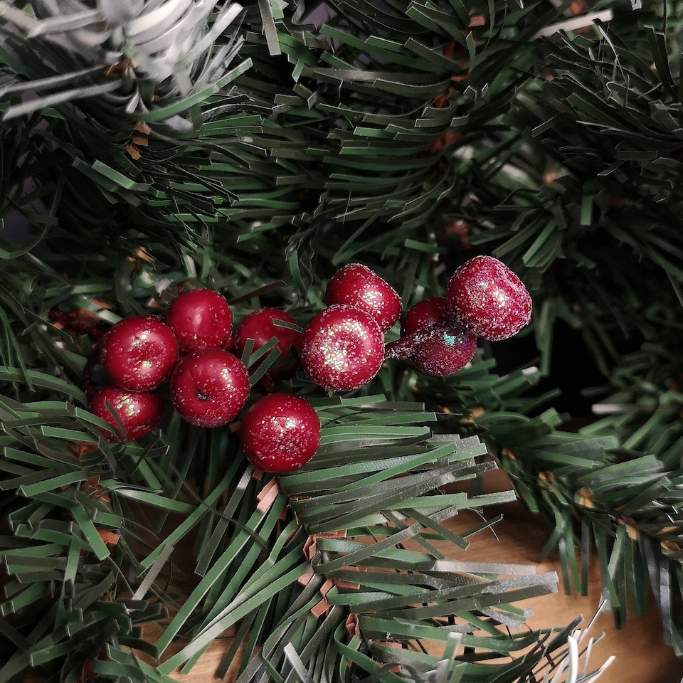 image 1 of 2.7m Green Mixed Needle Christmas Garland with Pine Cones and Red Berries