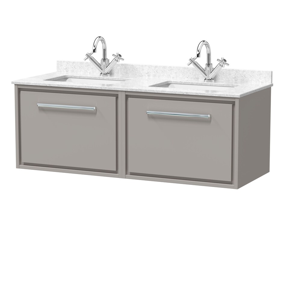 image 1 of Balterley Wall Hung Vanity Unit with Marble Worktop and Double Basins | Grey | Pebble Grey | 509 x 1220 x 470mm