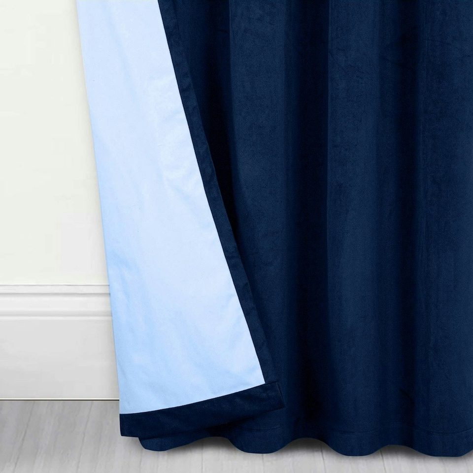 image 1 of Homescapes Thermal 100% Blackout Navy Velvet Curtains - 46 x 54" Blue