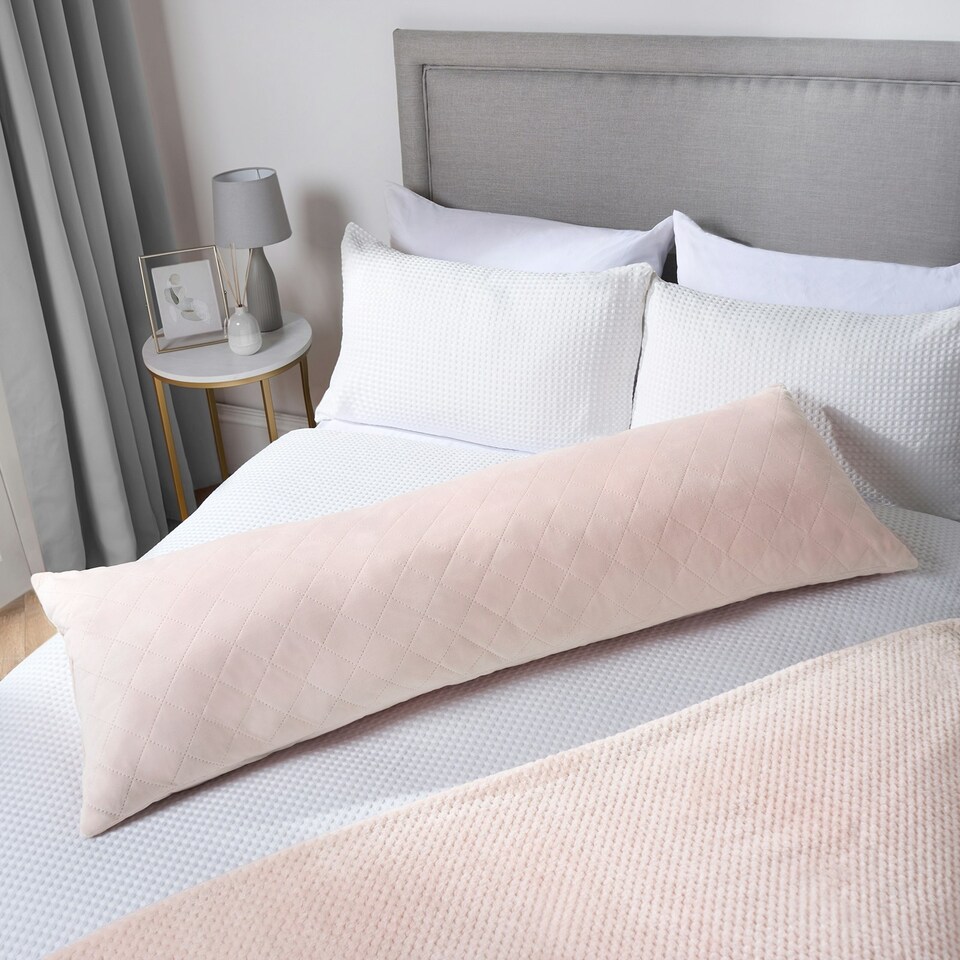 image 1 of OHS Matte Velvet Pinsonic Long Body Pregnancy Soft Plush Cosy Body Bolster Pillow Cushion Pink | Blush Pink | 45 x 135cm