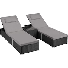 Carbonera Rattan Double Lounge Chair with Table, Adjustable Backrest | Black | black | 1