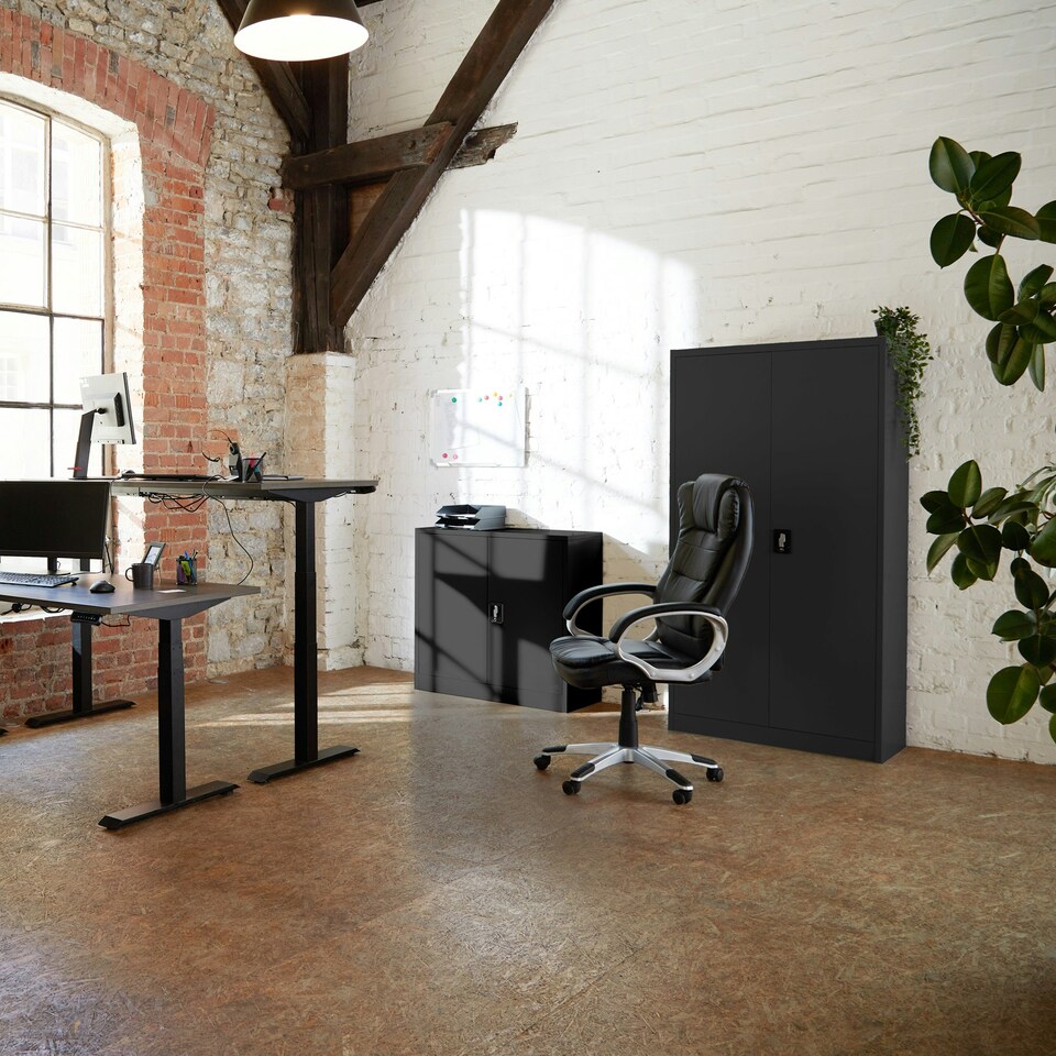 image 1 of Filing Cabinet - 4 adjustable shelves, lockable, 140 x 90 x 40 cm | Black | black | 40 x 90 x 140 cm | 1