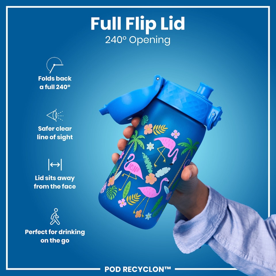 image 1 of Leak Proof Kids Water Bottle, BPA Free, 350ml (12oz) | Blue | Flamingos | One Size