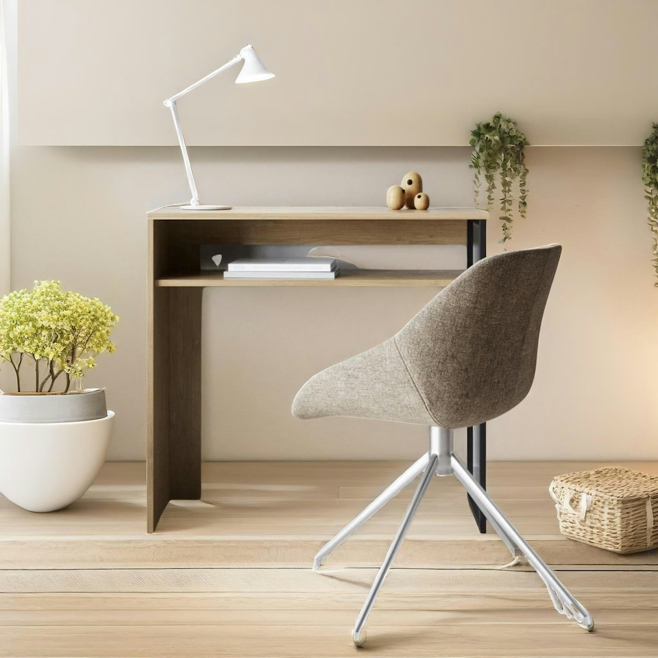 image 1 of 2 Tier Hallway Console Table With Steel Frame Oak Brown