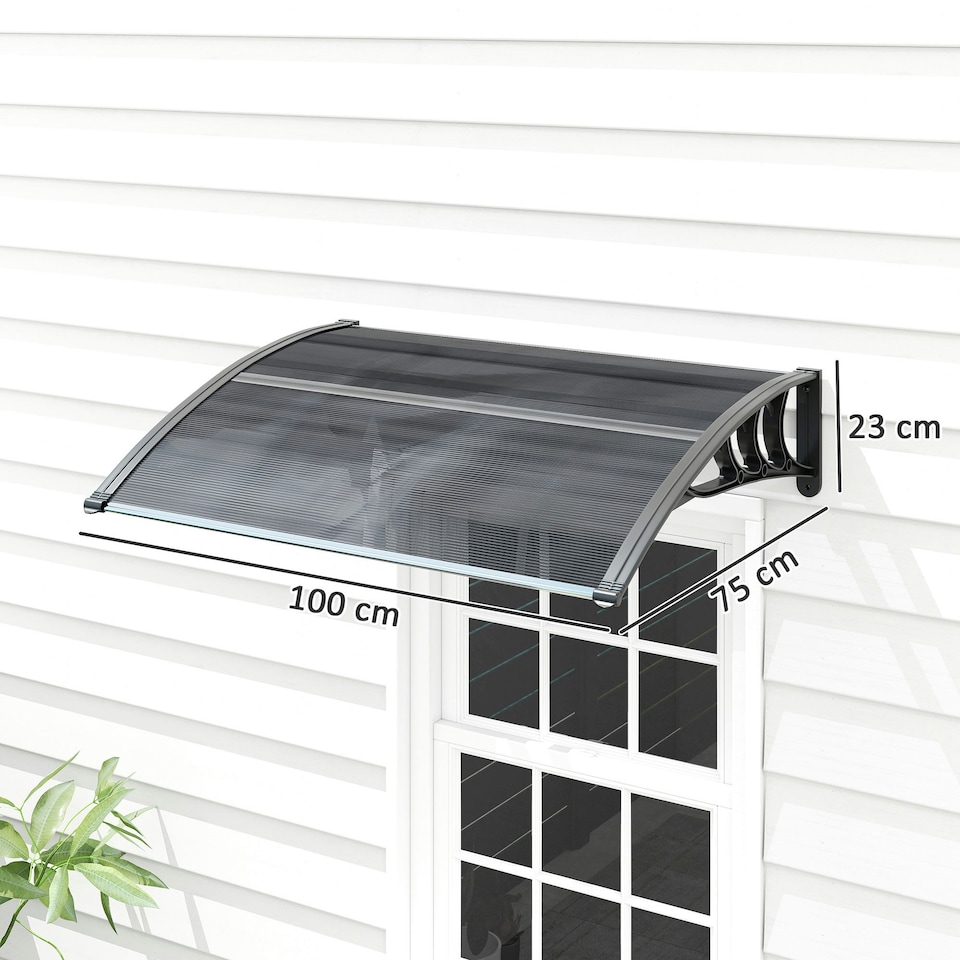 image 1 of Outsunny Door Canopy Awning Outdoor Window Rain Shelter for Door 100 x 75cm Black | Black