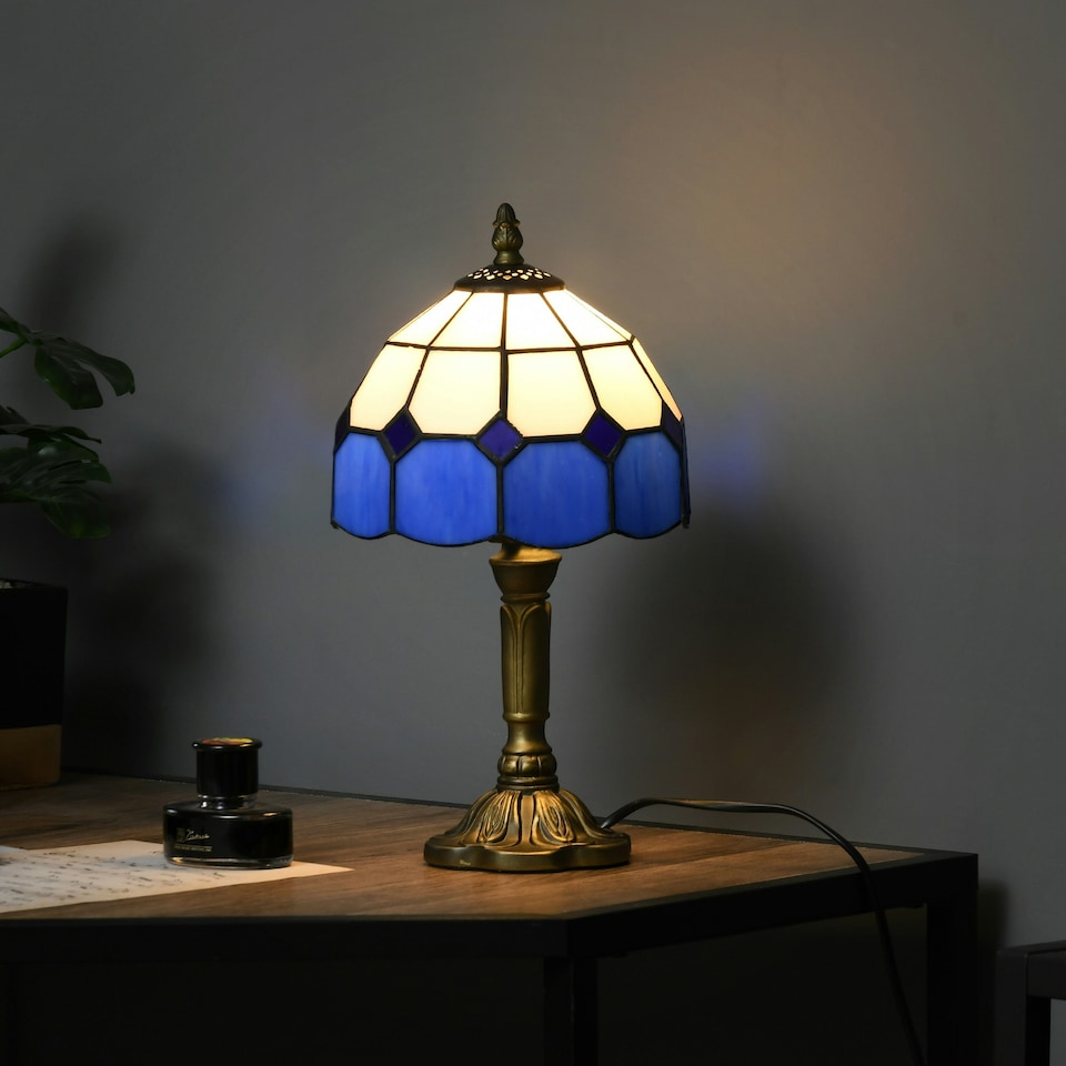 image 1 of HOMCOM Antique Table Lamp, for Bedroom Bedside, Bulb not Included, Blue